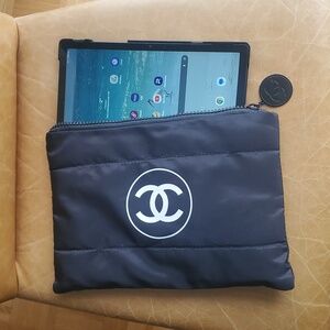 Chanel Large Black Cosmetic Clutch Puffer Pouch Bag